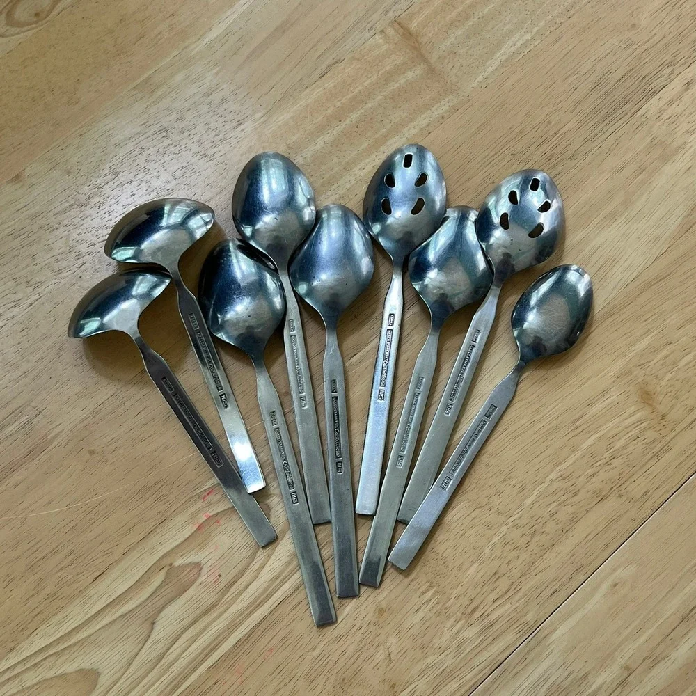 9pc Nasco Stainless Castellano Rose Floral Serving Spoon Ladle Set Korea Vintage